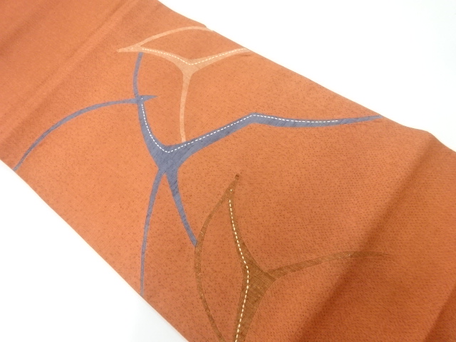 手織り紬切り嵌め鹿模様袋帯